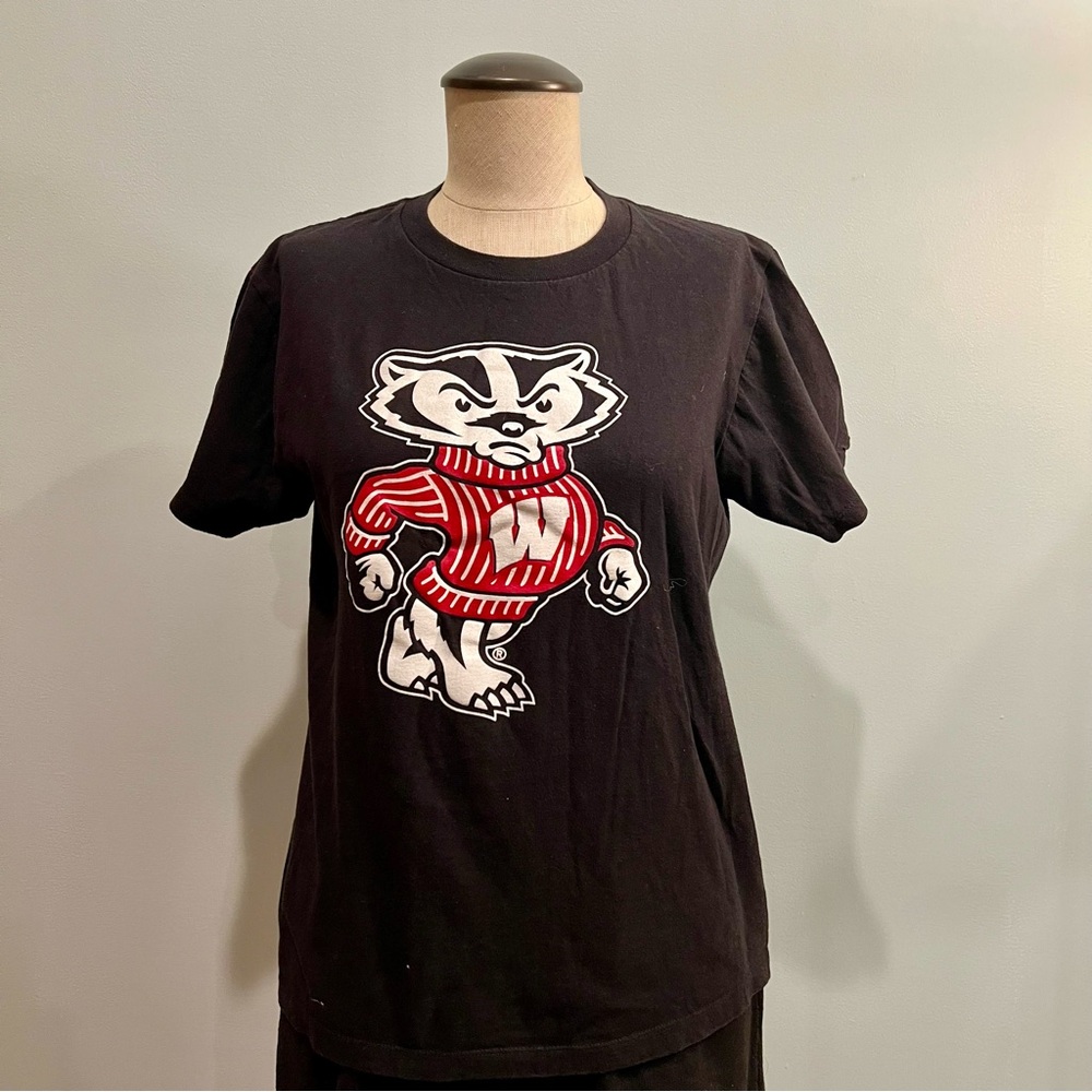 Black T-Shirt with Red and White Mascot Graphic